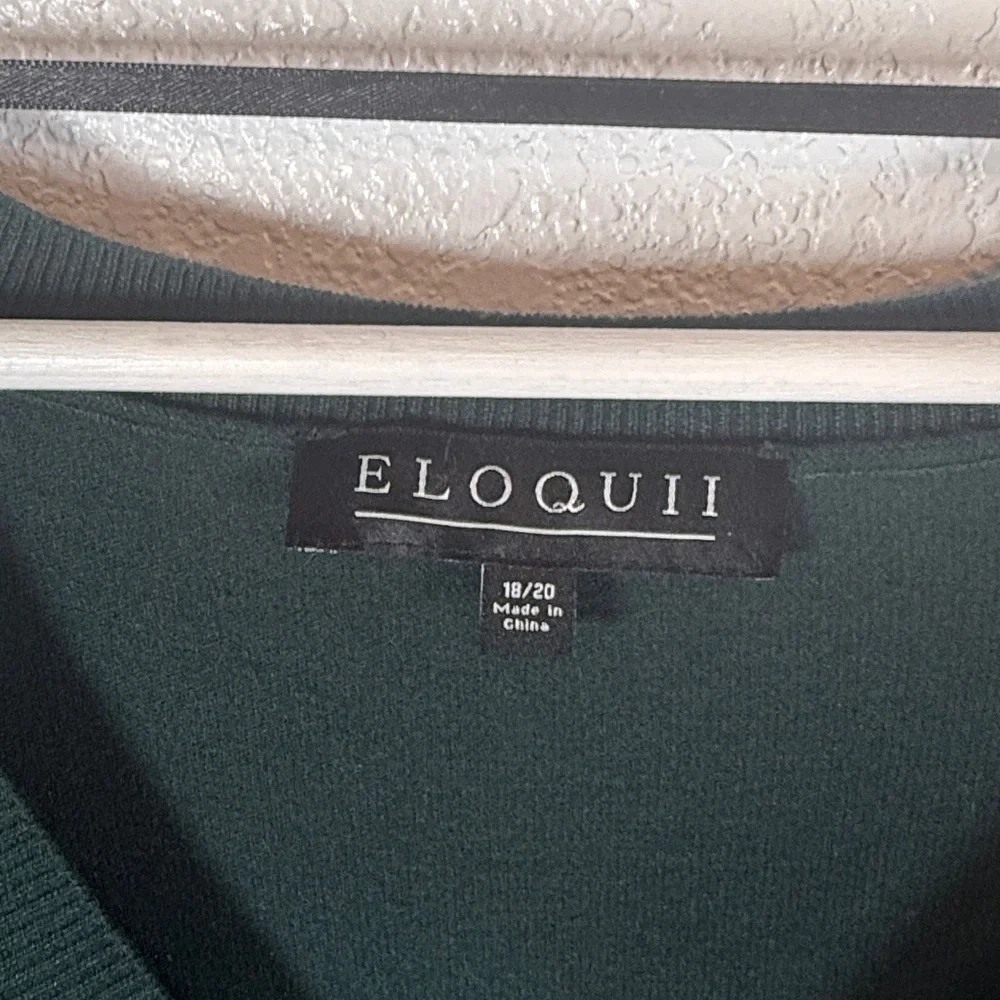 Eloquii Forest Green V Neck Tunic Sweater Puff Sleeves Waist Tie Belt Size 18/20